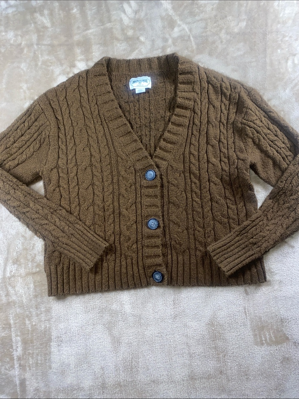Vintage American Eagle Outfitters Brown Cable Knit V-Neck Button Cardigan